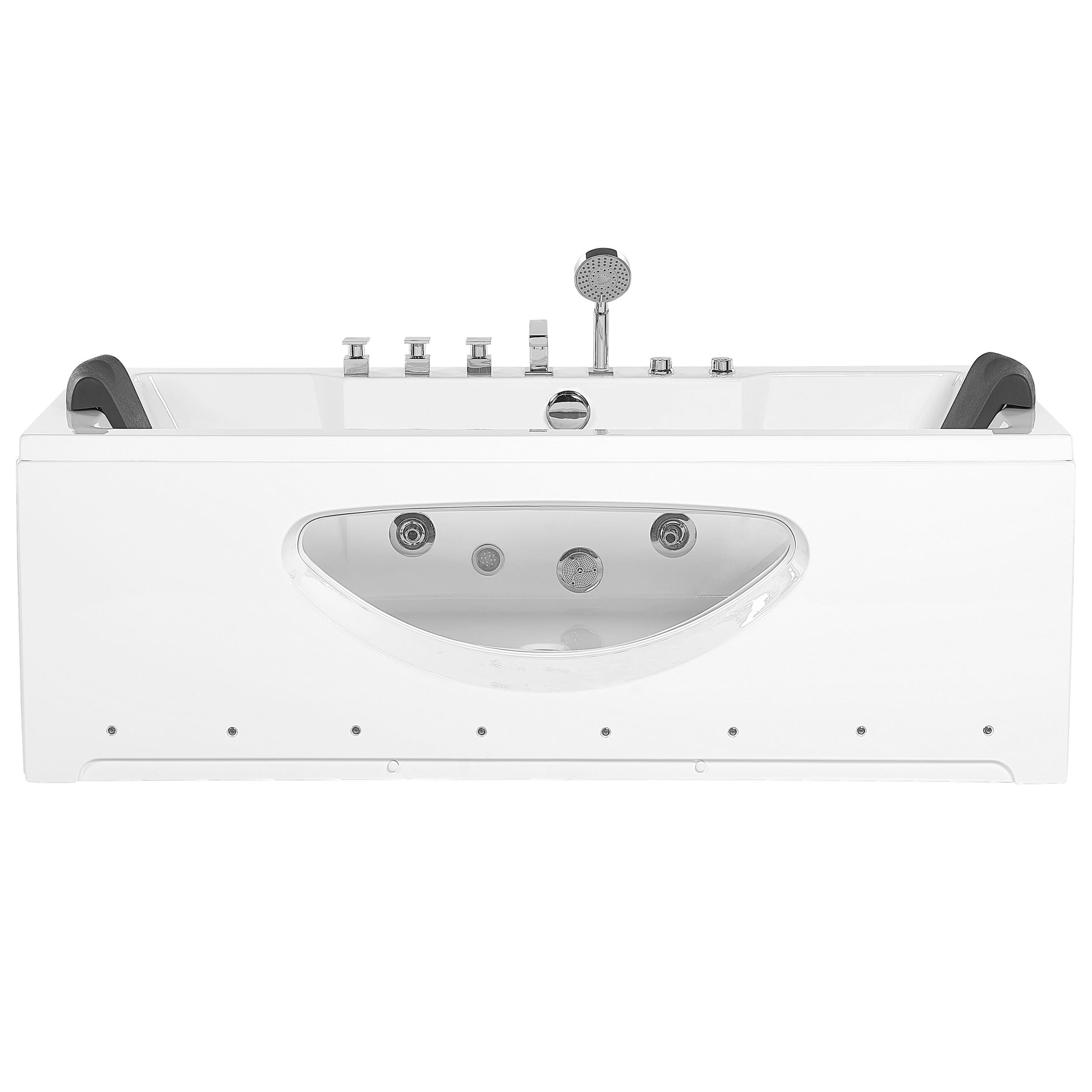 Baignoire Balnéo de Forme Rectangulaire en Acrylique Blanc Vitré et LED Multicolore 2 Appuis-Tête et une Capacité de 197 Litres Beliani