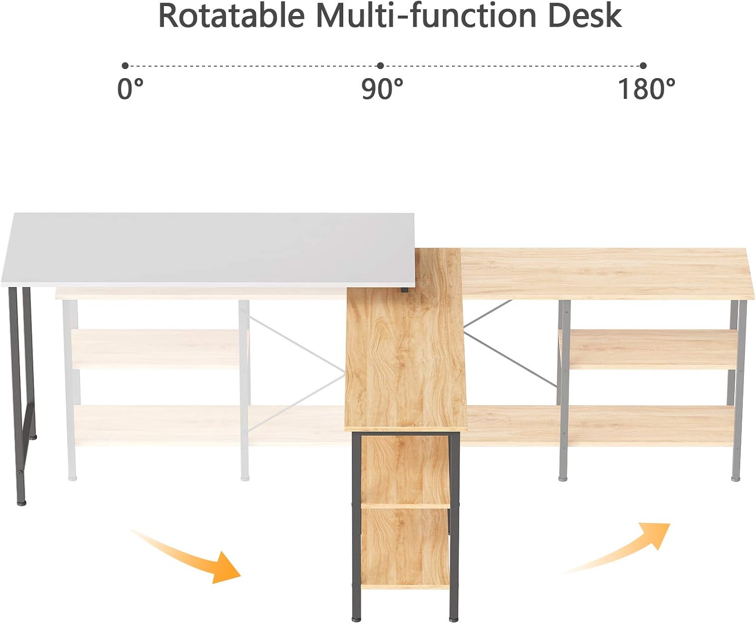 CubiCubi L Shaped Desk, Computer Coner Desk, Home Office Writing Desk, Side Removable with Storage Shelves, White and Natural