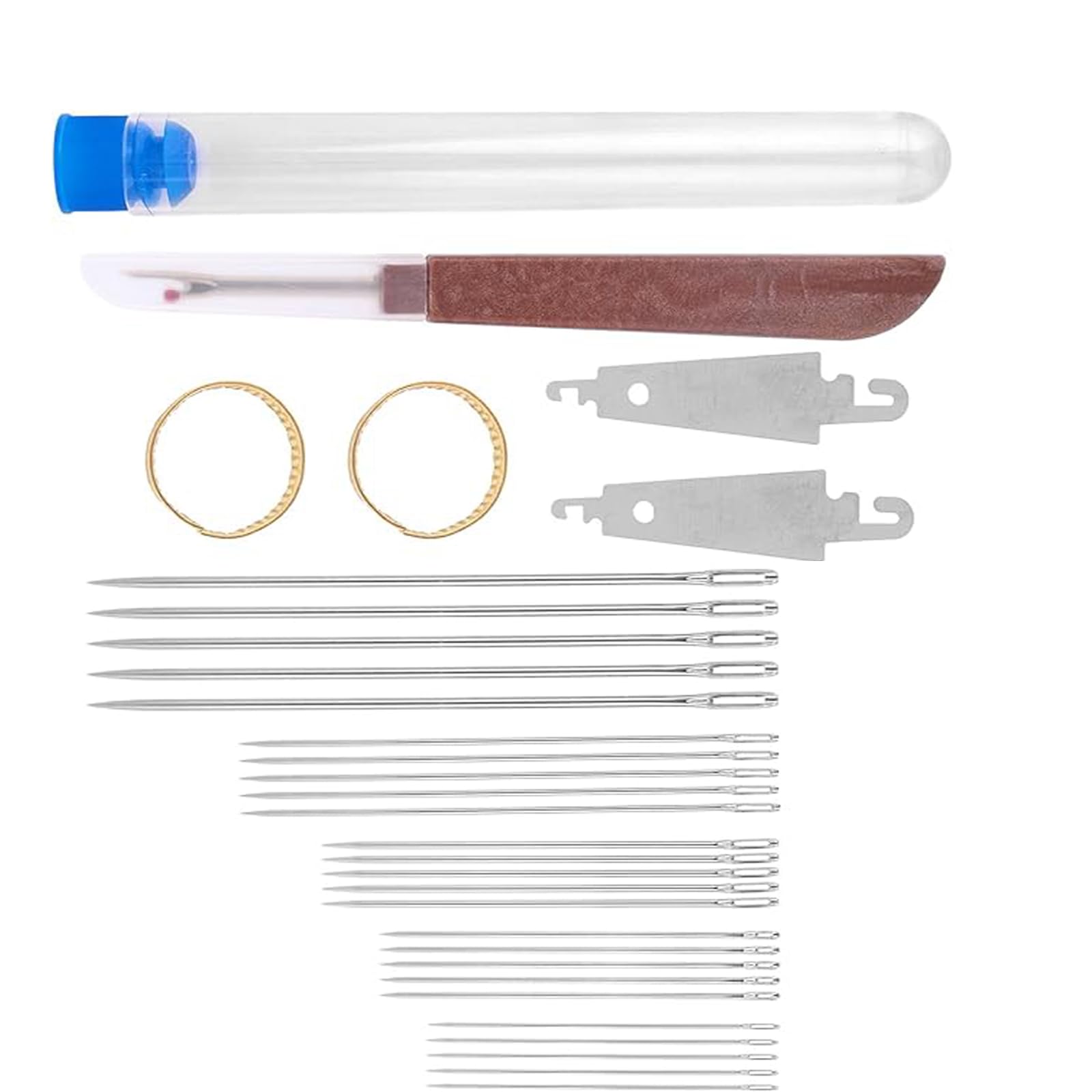 31 Pieces Large Eye Sewing Needles Set with Seam Ripper, with Needle Threaders, Thimbles and Storage Tube, Portable Stainless Steel Needles for Beginners, Craft Lovers, Embroidery and Mending