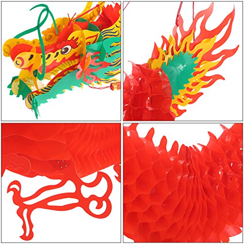 Image of Bememo 4.92 Feet 3D Chinese New Year Dragon Decorations Hanging Paper Dragons Garland Lunar New Year Chinese Spring Festival Lantern Festival Decorations