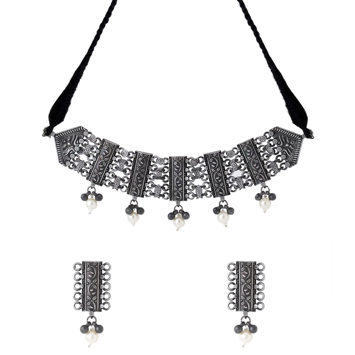 Yellow Chimes Jewellery Set for Women and Girls Silver Oxidised Jewellery Set | Pearl Drop Designed Choker Necklace Set for Women | Birthday Gift For Girls and Women Anniversary Gift for Wife (B0BQRG9PX3) Amazon Price History, Amazon Price Tracker