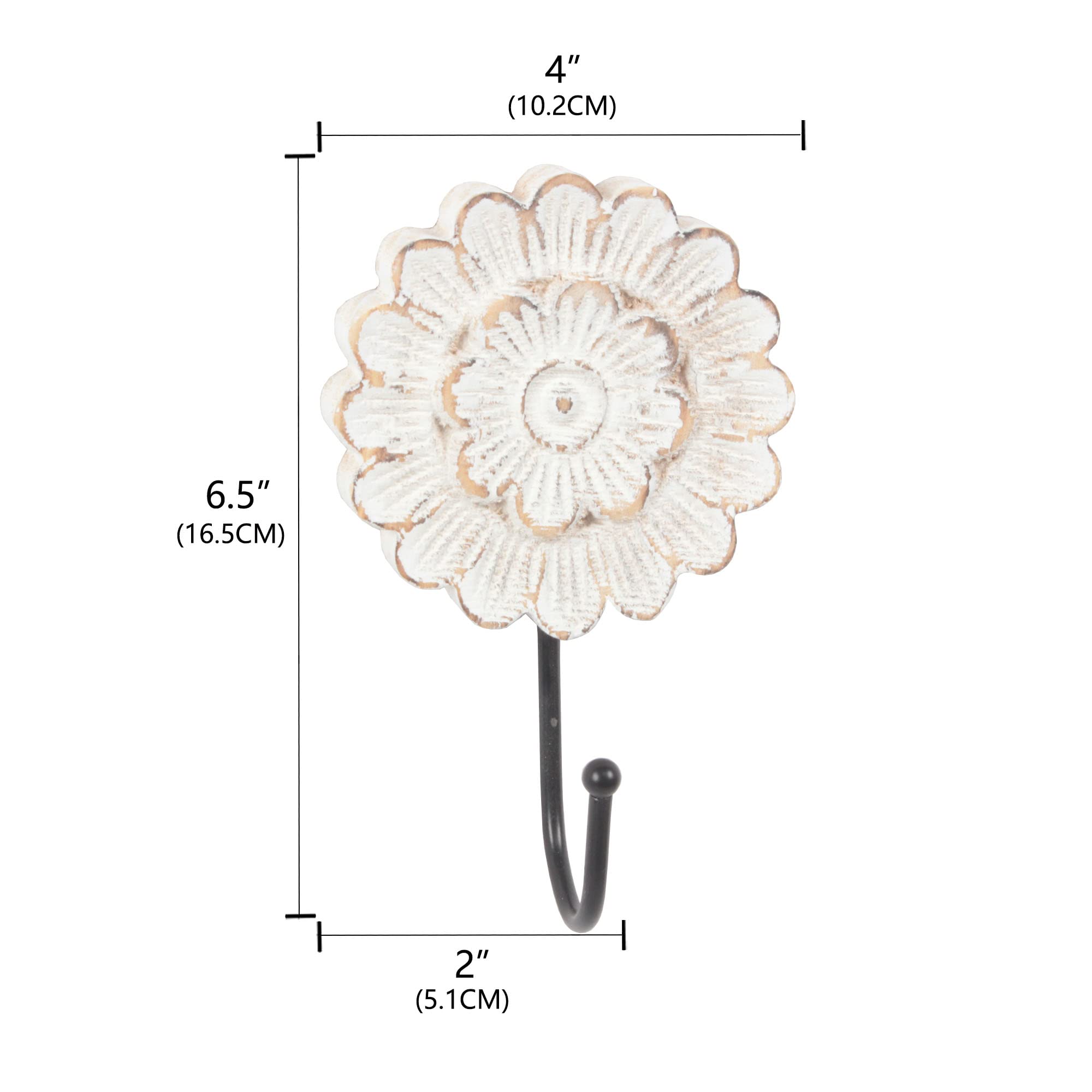 Dwellington Percha decorativa de madera para colgar en la pared, diseño de flores, para llaves, bolsos, toallas (colgador largo)