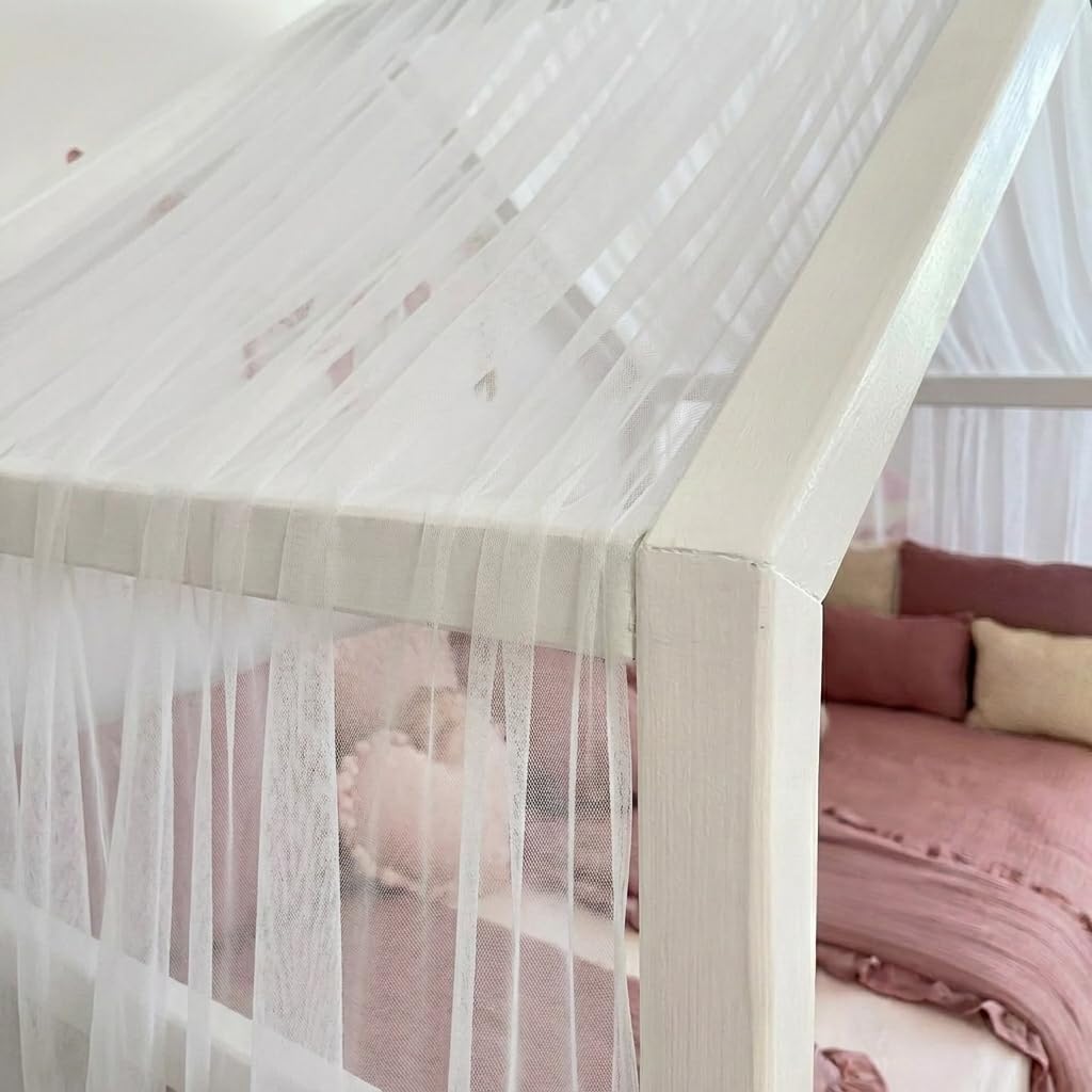 Baby Fancyroom Hausbett Himmel aus Tüll, Handgefertigt, Gekräuselt, Baldachin, Betthimmel für Kinderbett Kinderzimmer (Ecru, 380cm)