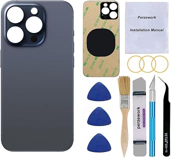 OEM Rear Back Glass Replacement for iPhone 15 Pro Max 6.7-inches with Reparing Tool Kit and Pre-Installed Adhesive (Blue Titanium)