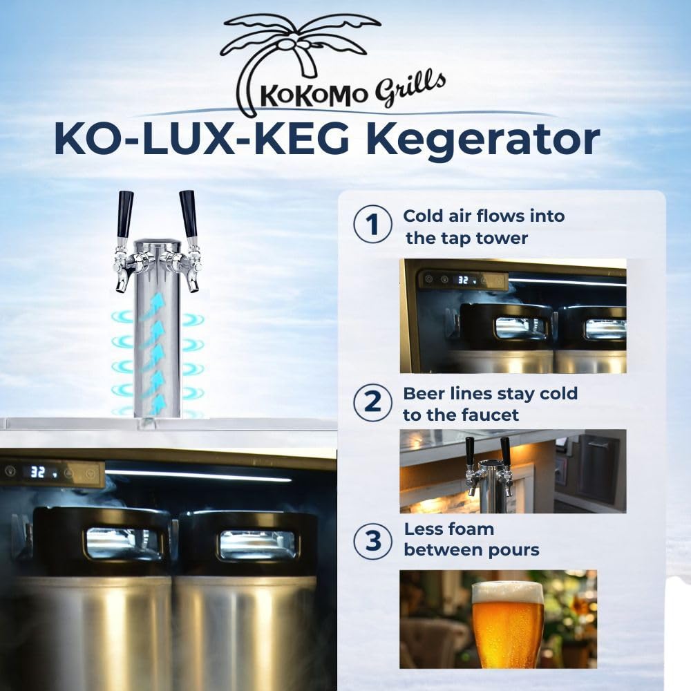 Kokomo Luxury 24 Inch Outdoor Kitchen Kegerator & Beverage Keg Beer Cooler - Freestanding And Built-In Stainless Steel Dual Tap Draft System Ready With Digital Temperature Control on Fridge.com - View 4