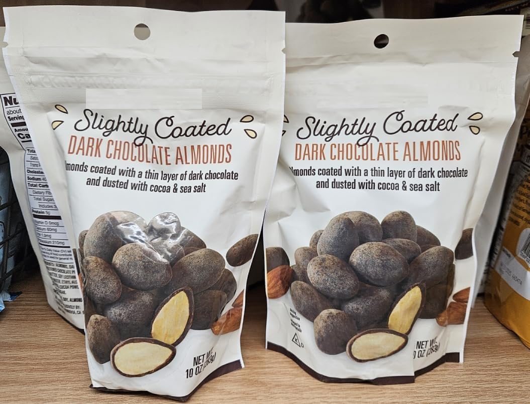Trader Joe Slightly Coated Dark Chocolate Almonds 10oz 283g (Two Bags)