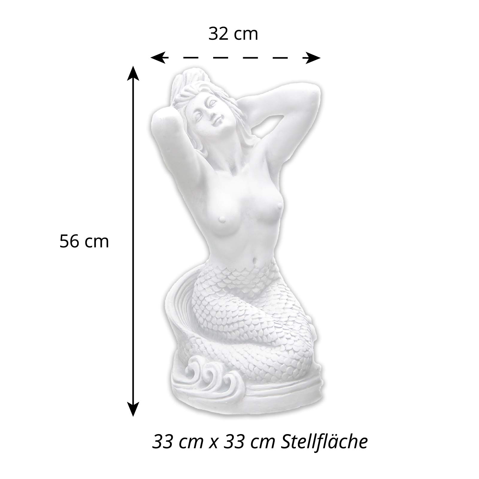 gartendekoparadies.de Statue Meerjungfrau aus Steinguss, Steinfigur, H. 56 cm, 35 kg, Grau, Frostsicher für Außenbereich