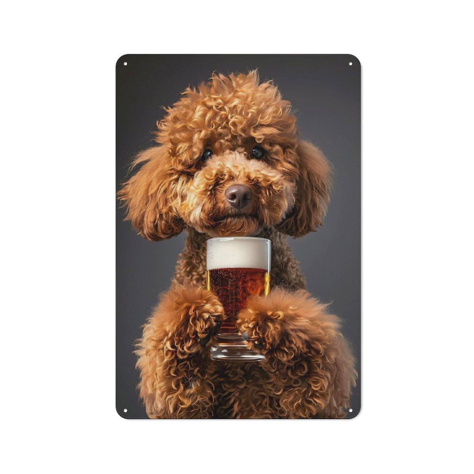 Country Metal Sign with Poodle Beer Design 30x20cm, Barn Style Rustic Kitchen Decor for Farmhouse Kitchen, Pantry Or Dining Area