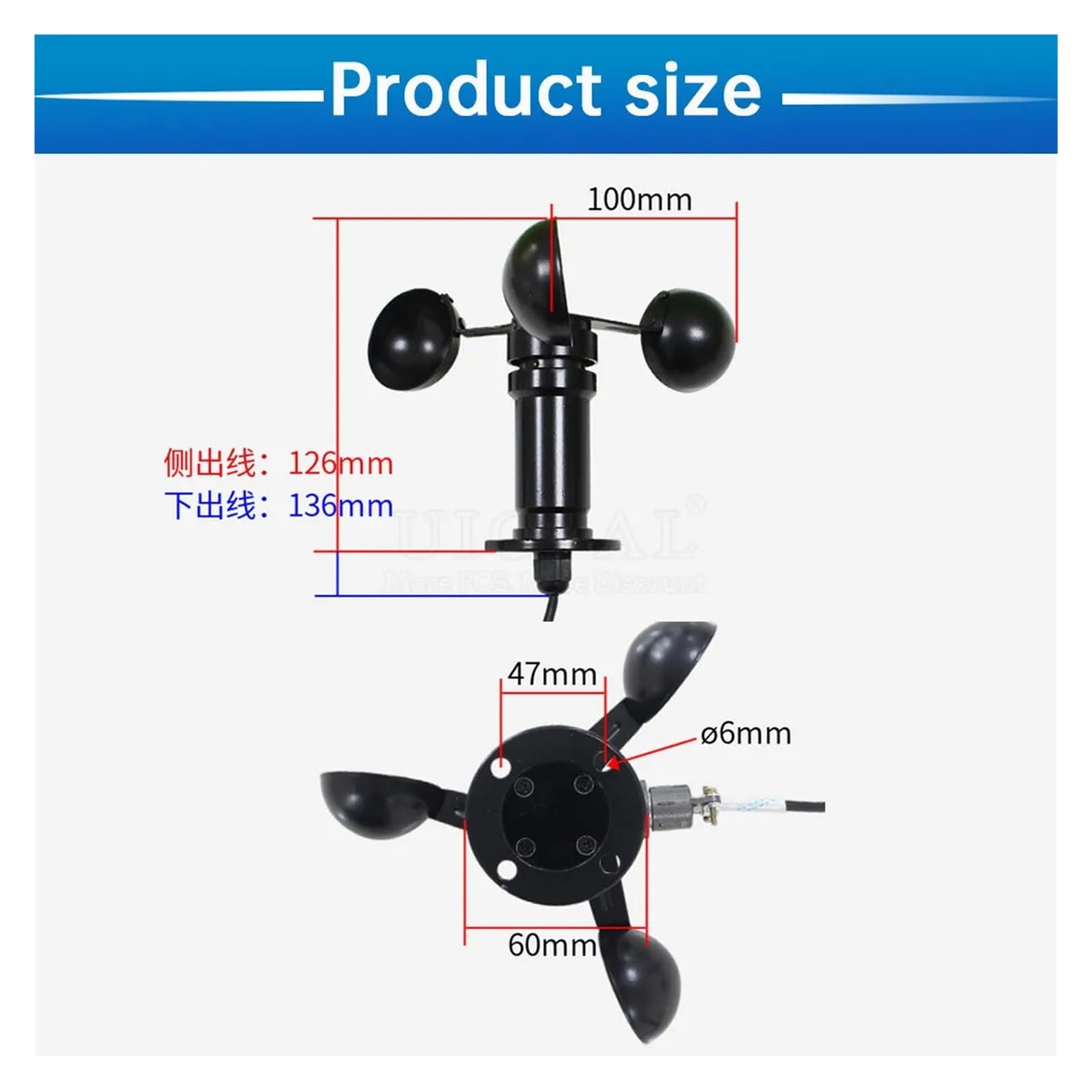 0-30m/s Aluminum Alloy Anemometer Sensor, Weather Station Detector, Anemometer Transmitter, RS485 0-5V 0-10V 4-20MA Output(StyleA Pulse)