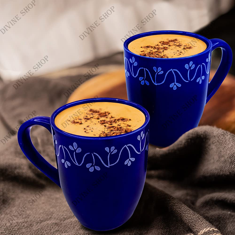DSP Divine Shop Best Gift Blue Floral Coffee Mug Set of 2 (325 ml) | Valentine | Boyfriend | Girlfriend|