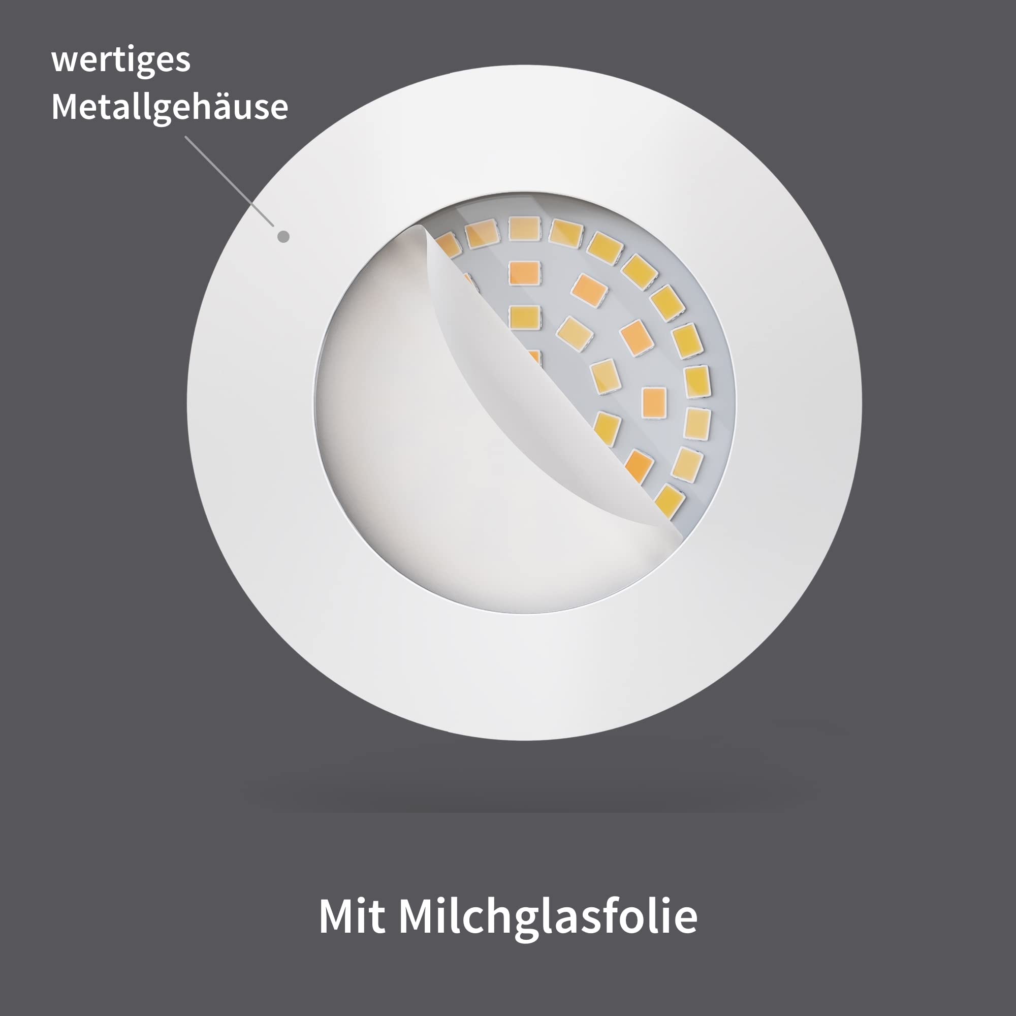Scandinavian home Juego de 3 focos LED y regulables WarmDim 230V 5,8W blanco cálido 60mm - 70mm I baño I CRI 90 580lm 3100K 68mm I Blanco mate con vidrio esmerilado