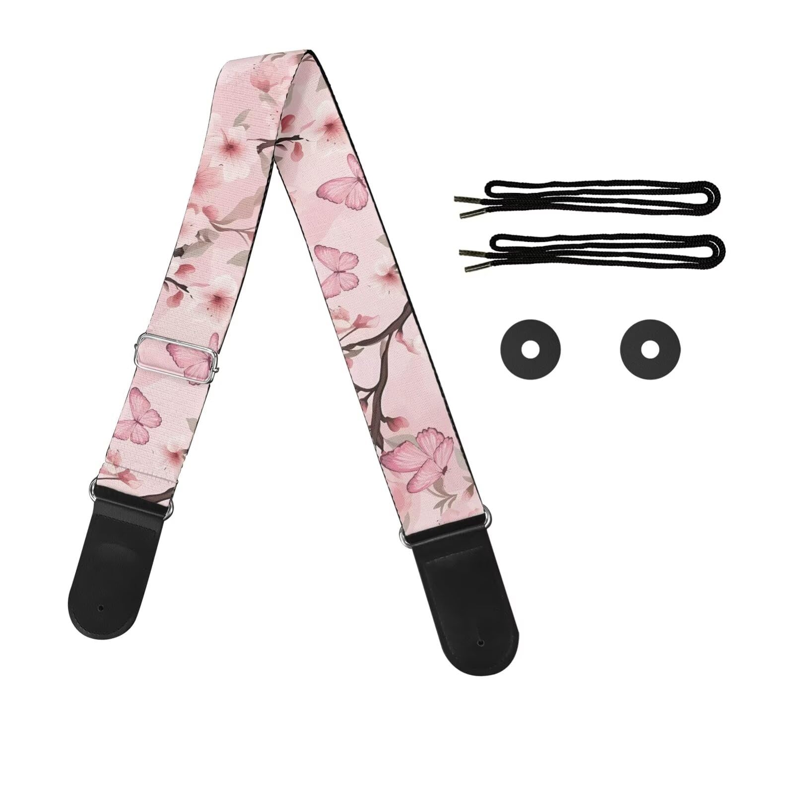 FOR U DESIGNS Bass Guitar Straps Electric Padded Non Slip Adjustable Shoulder Guitar Strap Acoustic Guitar Accessories for Women Guitar Player Pink Butterfly Floral Print Ukulele Strap