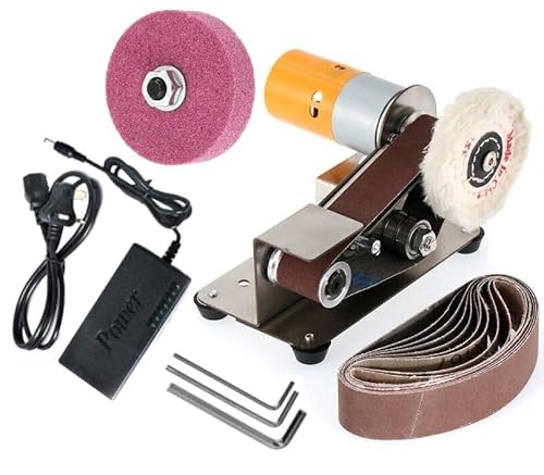 Electric Belt Sander, Mini Belt Grinder Sanding Machine, 7 Variable Speed Control Bench Sander with 330x30mm Sanding Belts + 2x3in Polishing Wheel