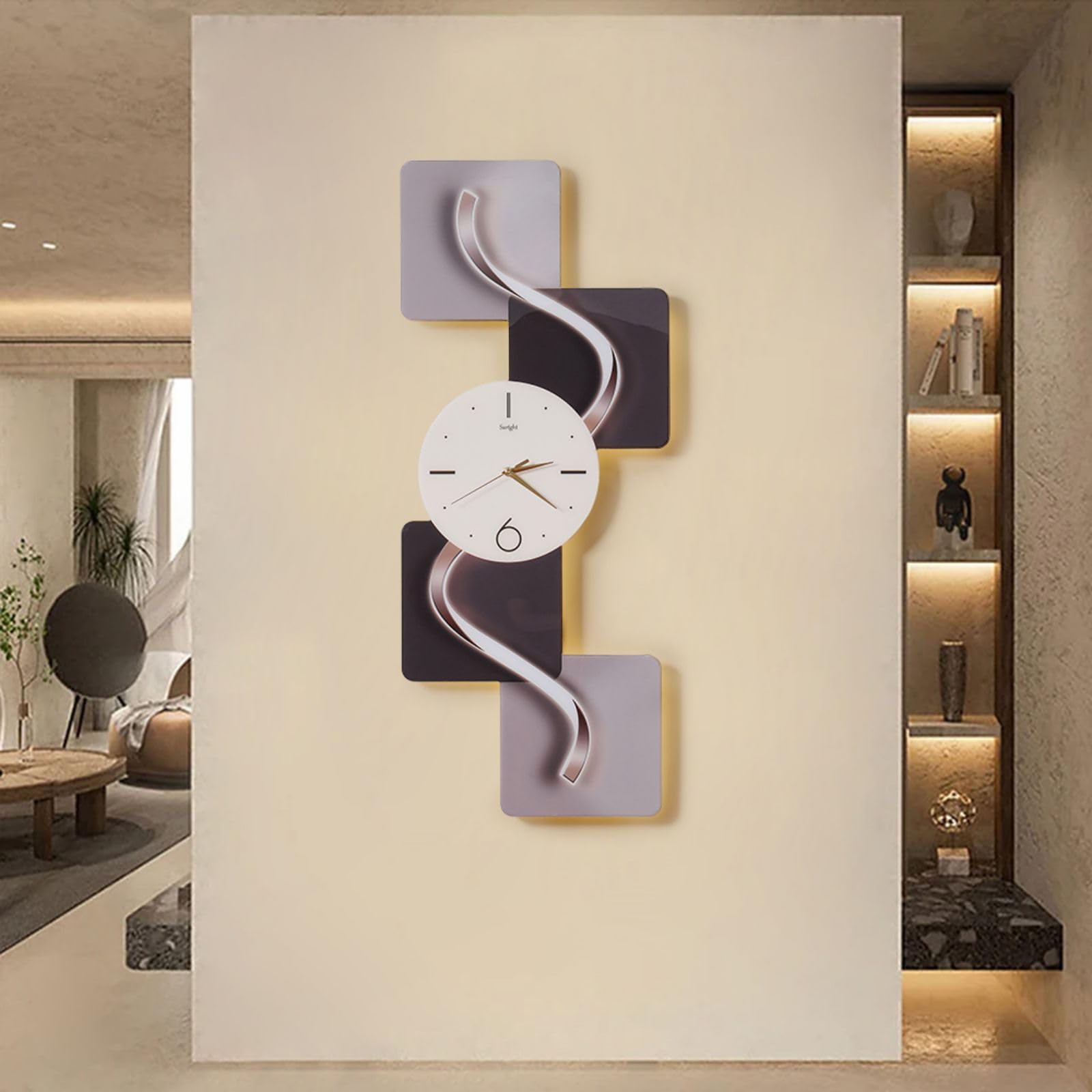 Reloj de pared, silencioso, sin tictac, diseño abstracto moderno con luz LED, ideal para decoración de sala de estar