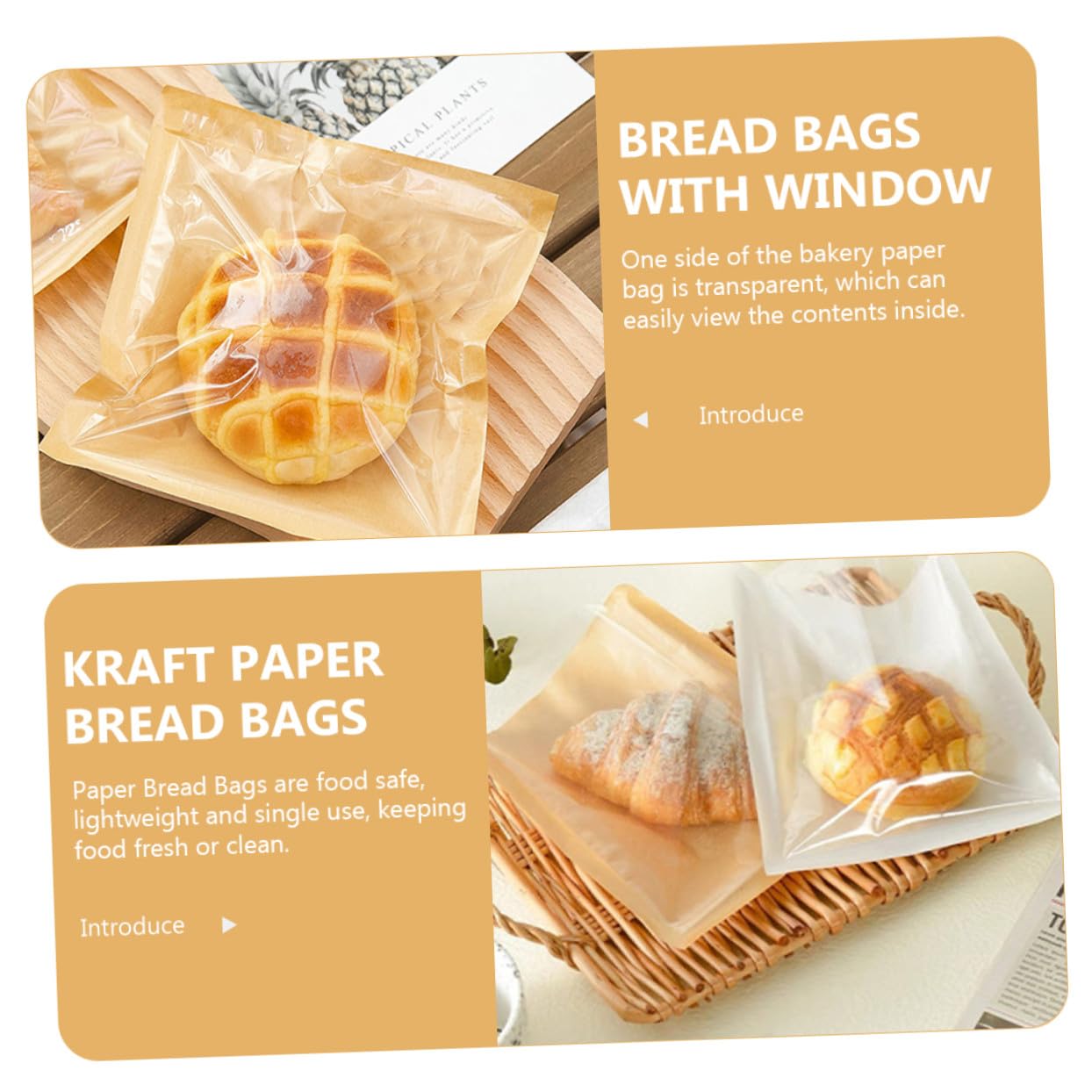VALICLUD Bolsas de Forma Segura de Papel Marrón 100 para Panadería con Ventana Transparente, Bolsas a Prueba de Grasa para Empacar Pan Casero, Galletas y Postres