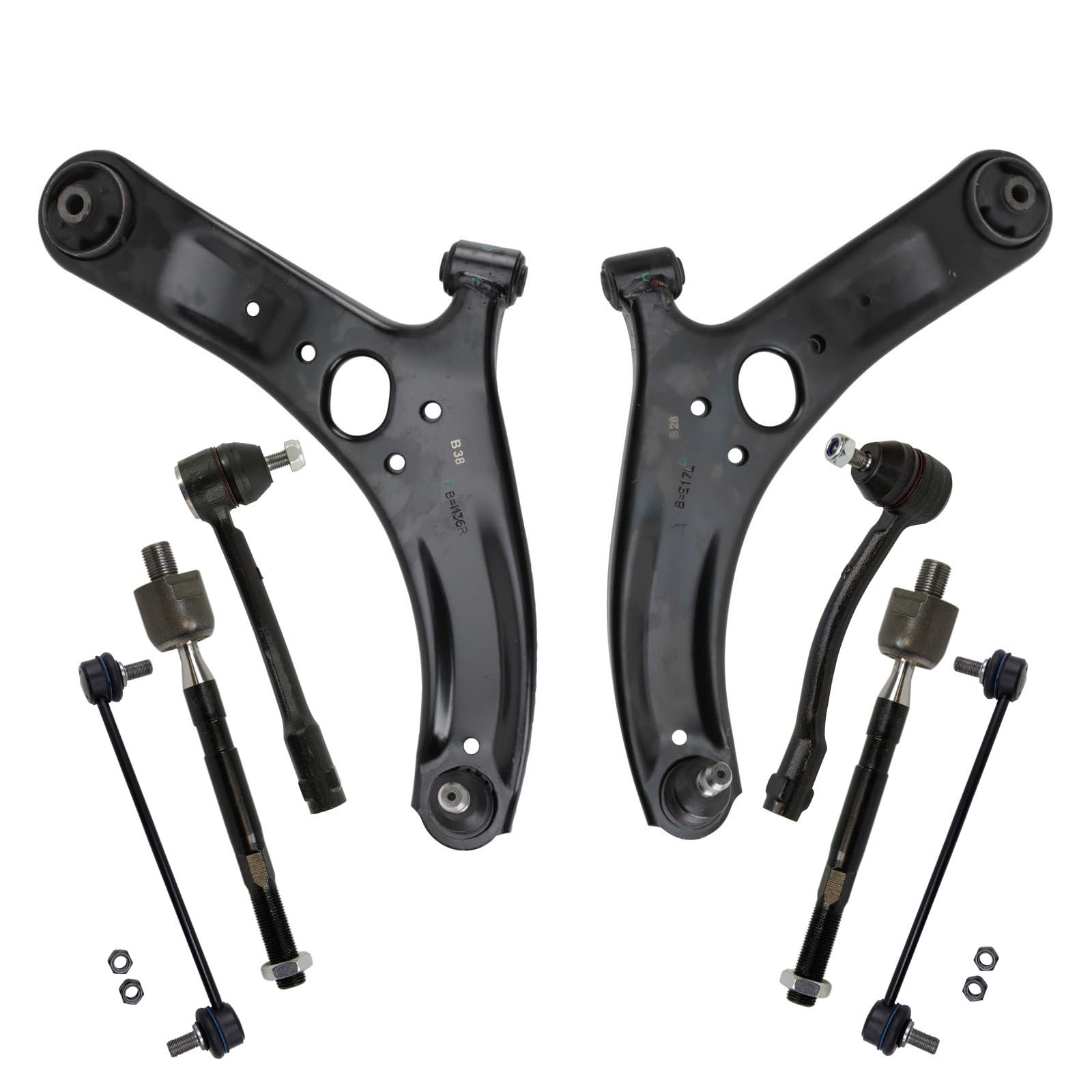 TRQ Front Steering & Suspension Kit Control Arm with Ball Joint Sway Bar Stabilizer Link Tie Rod Compatible with 2012-2017 Kia Rio