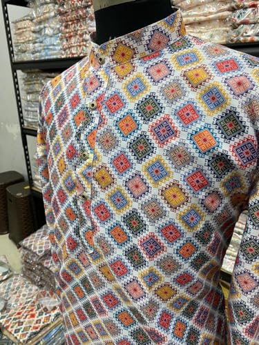 Image of FOXDX Men's Traditional Cotton Floral Printed Only Kurta