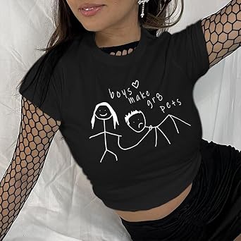 Tuislay Womens Y2k Baby Tee Kawaii Graphic Crop Top Funny Cute Clothes Slim Fit Casual Summer T Shirt for Teen Girls