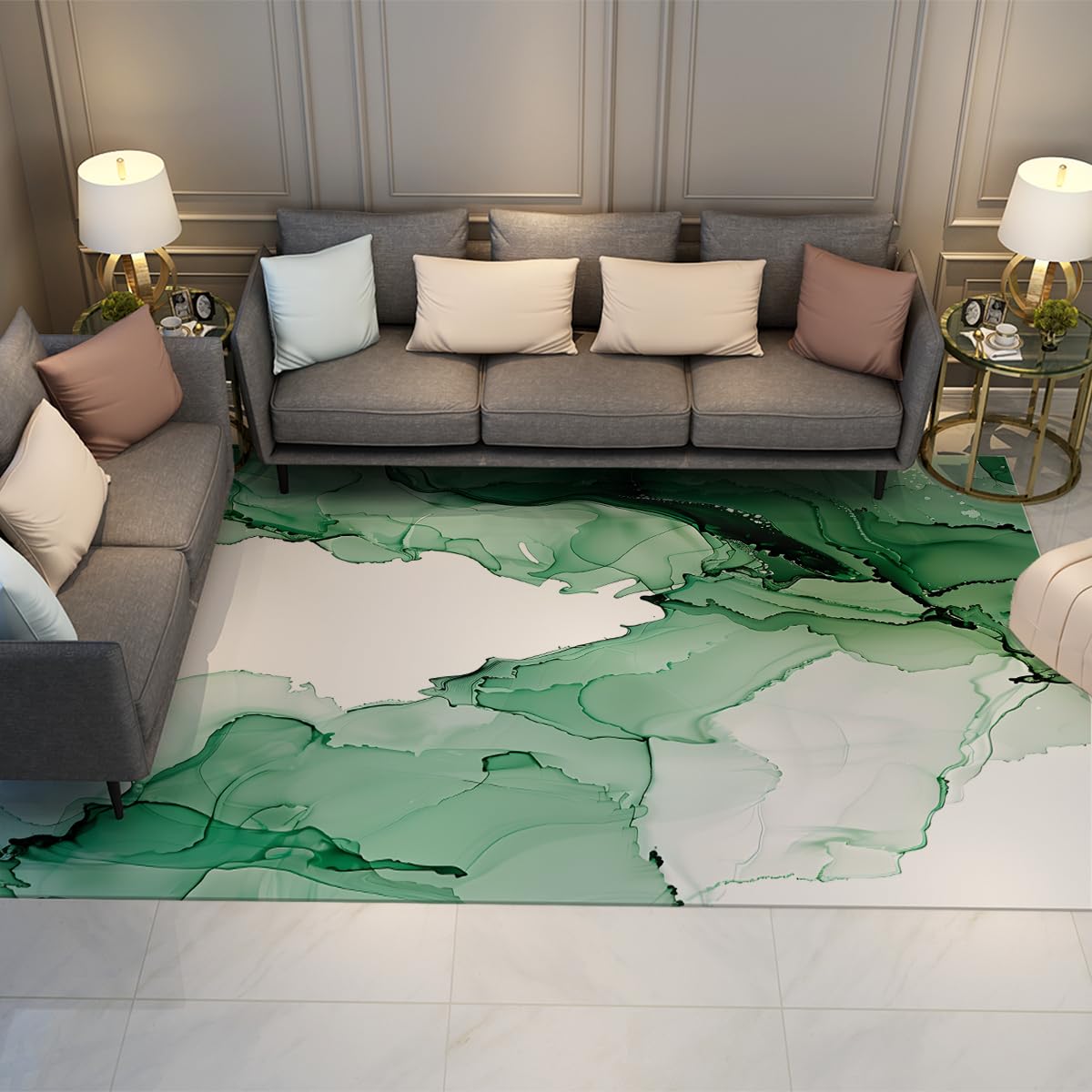 Tapis en marbre vert 160x230cm de style peinture à l'encre