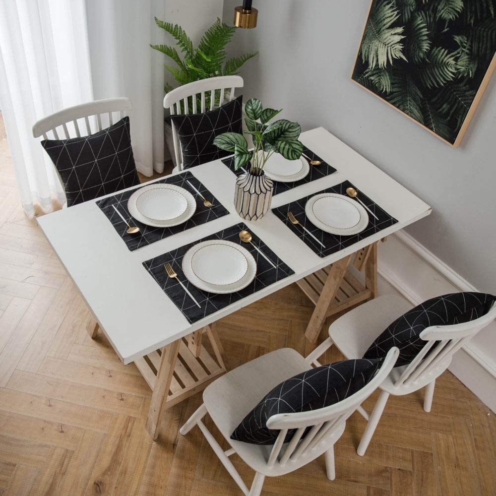 Manteles Individuales,Manteles Individuales Para Mesa De Comedor, Manteles Individuales Negros, Manteles Individuales De Lino De Algodón, Manteles Individuales Geométricos Modernos Simples, Mantel