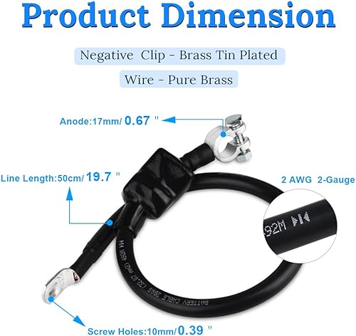 Miniatura 2 de WATERWICH Cable de batería negativo de 2 AWG calibre 2 de 20 pulgadas con 2 adhesivos termofusibles, cobre puro, conexión perfecta para barco,