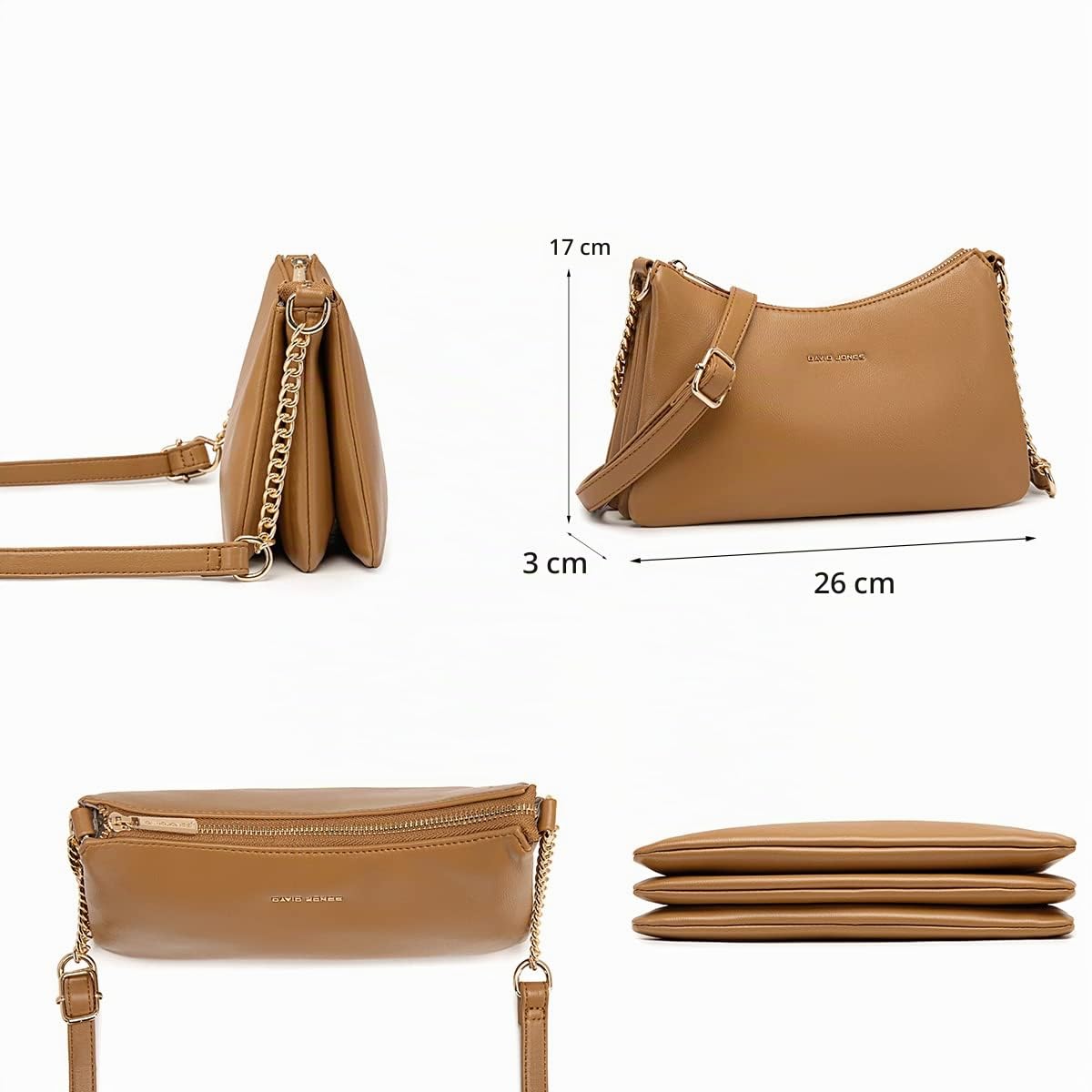 David Jones - Damen Umhängetasche Klein - Kette Handtasche Weich PU Leder - Crossbody Bag Flache 3 Fächern Schultertasche - Abendtasche Clutch Alltag Modisch Elegant Party Reise Arbeit - Grün