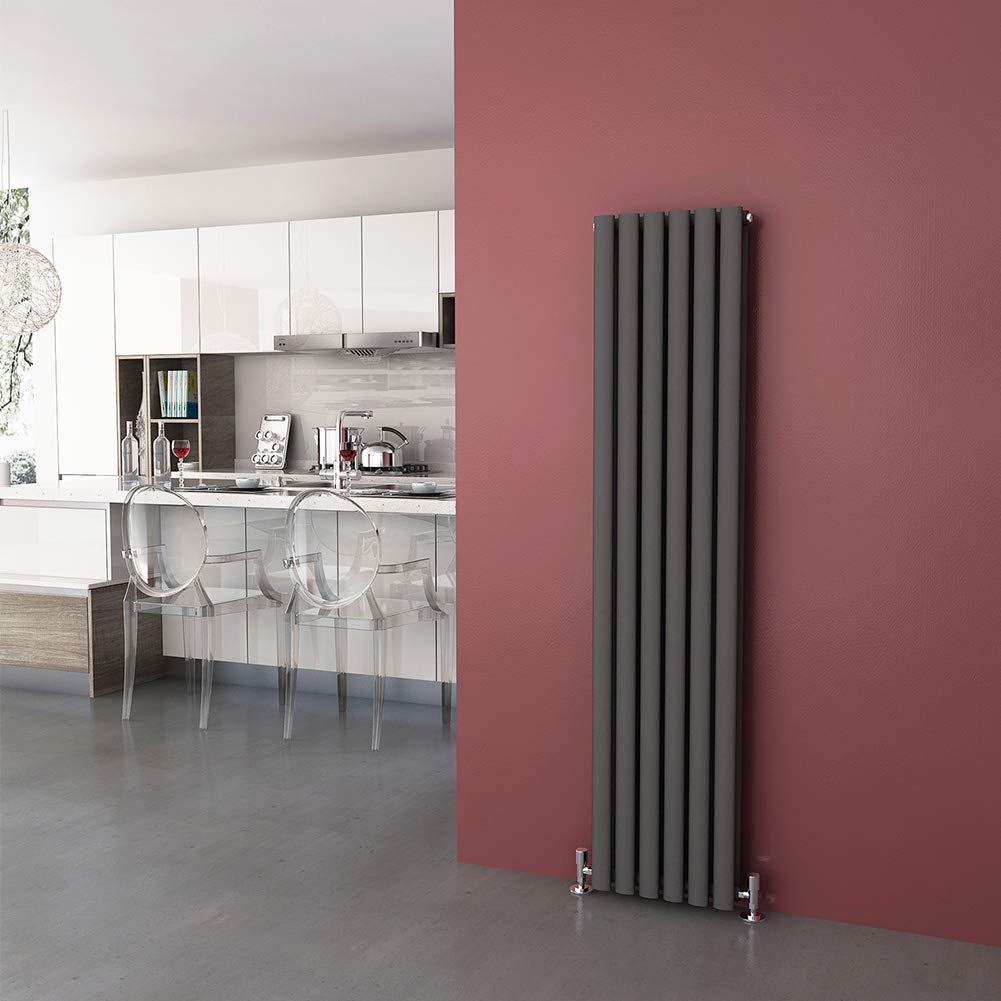 Elegant Anthracite Radiators Double 1600 X 360Mm Oval Column Kitchen Panel Heater Designer Vertical Radiator