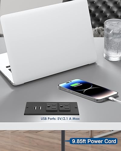 Miniatura 3 de Enchufe empotrado para conferencias cable de 98 pies tira de alimentación con ojales de alimentación de escritorio con 2 salidas y 2 puertos USB