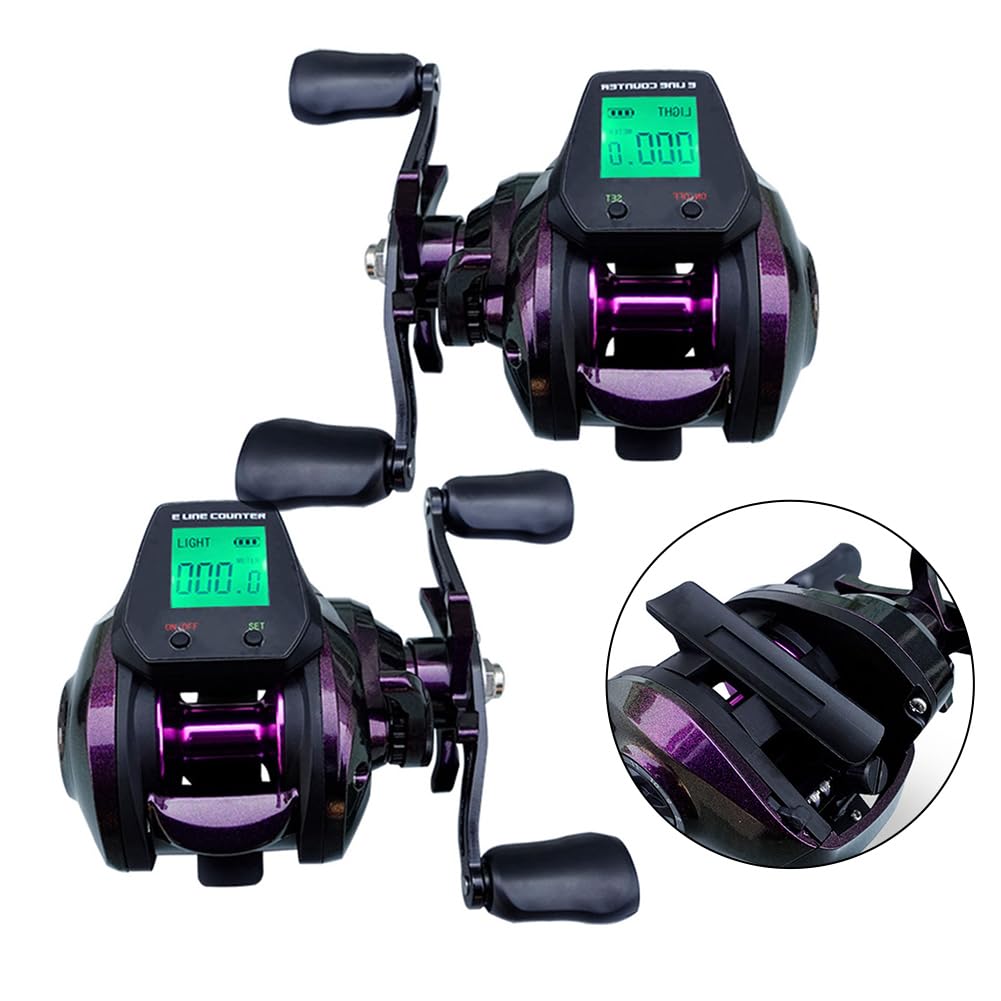 Carrete de pesca, 7.2:1 5+1BB Carretes de pesca digital con pantalla de alarma de mordida para agua dulce o salada, mano izquierda