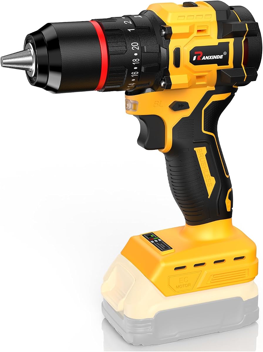 1/2" 20V Brushless Hammer Drill for Dewalt 20V Max Battery | 2 Speed 0-400/1800 RPM, 37.29 Ib-ft Torque, for Home & DIY Drilling, Screwdriving (Battery Not Included, Non-OEM)