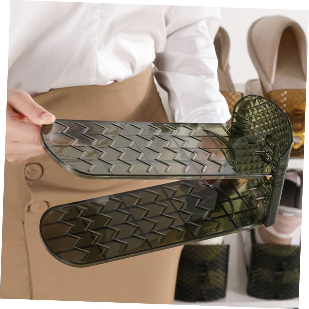 Adjustable Double Layer Shoe Organizer, 2 Pack Plastic Shoe Stacker