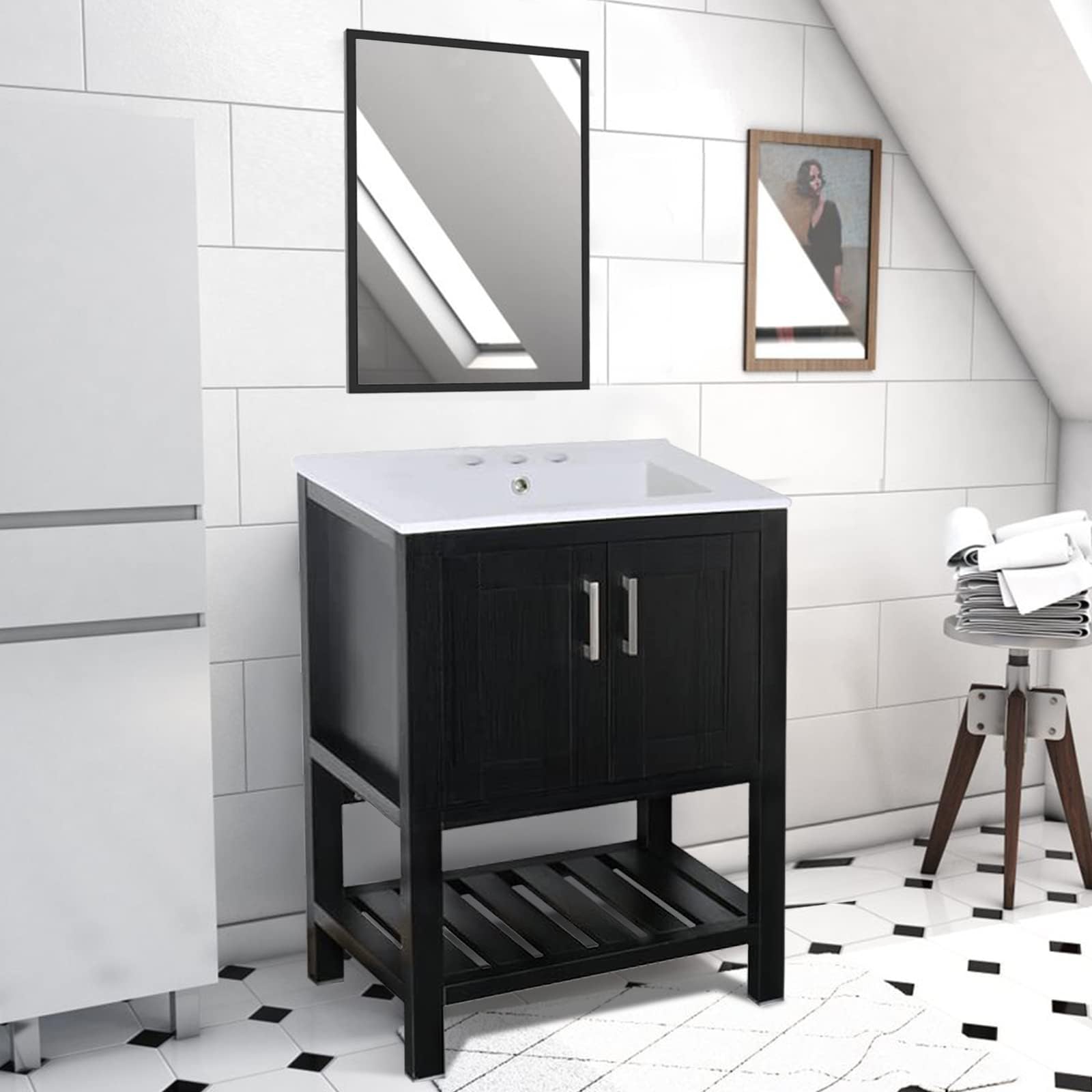 LUCKWIND 24" Black Bathroom Vanity Sink Combo, Modern Bathroom Cabinet ...