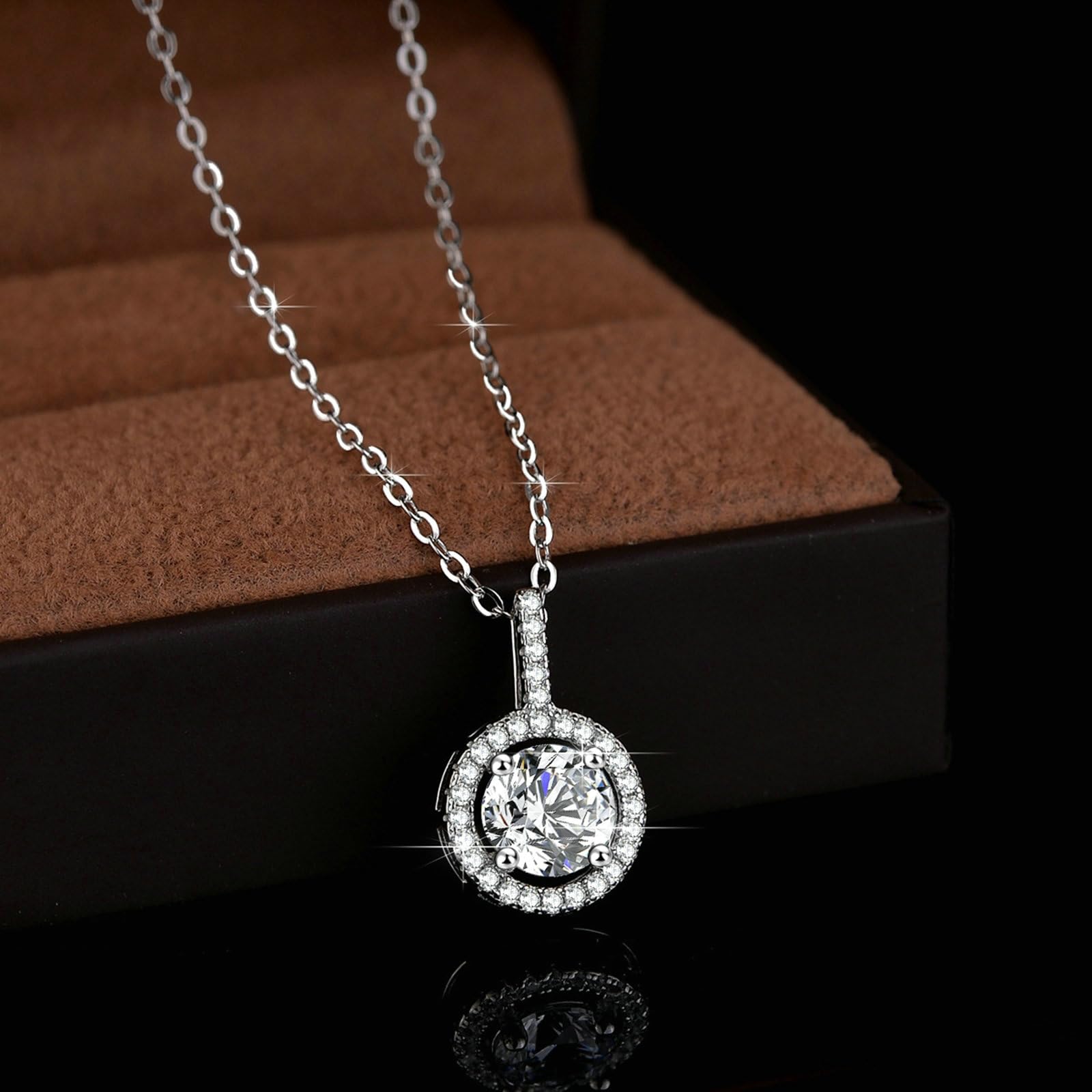 Collar para mujer de oro blanco 750 585 375 de oro auténtico, cadena colgante redondo con 1 ct de 6,5 mm de moissanita y diamante para mujer