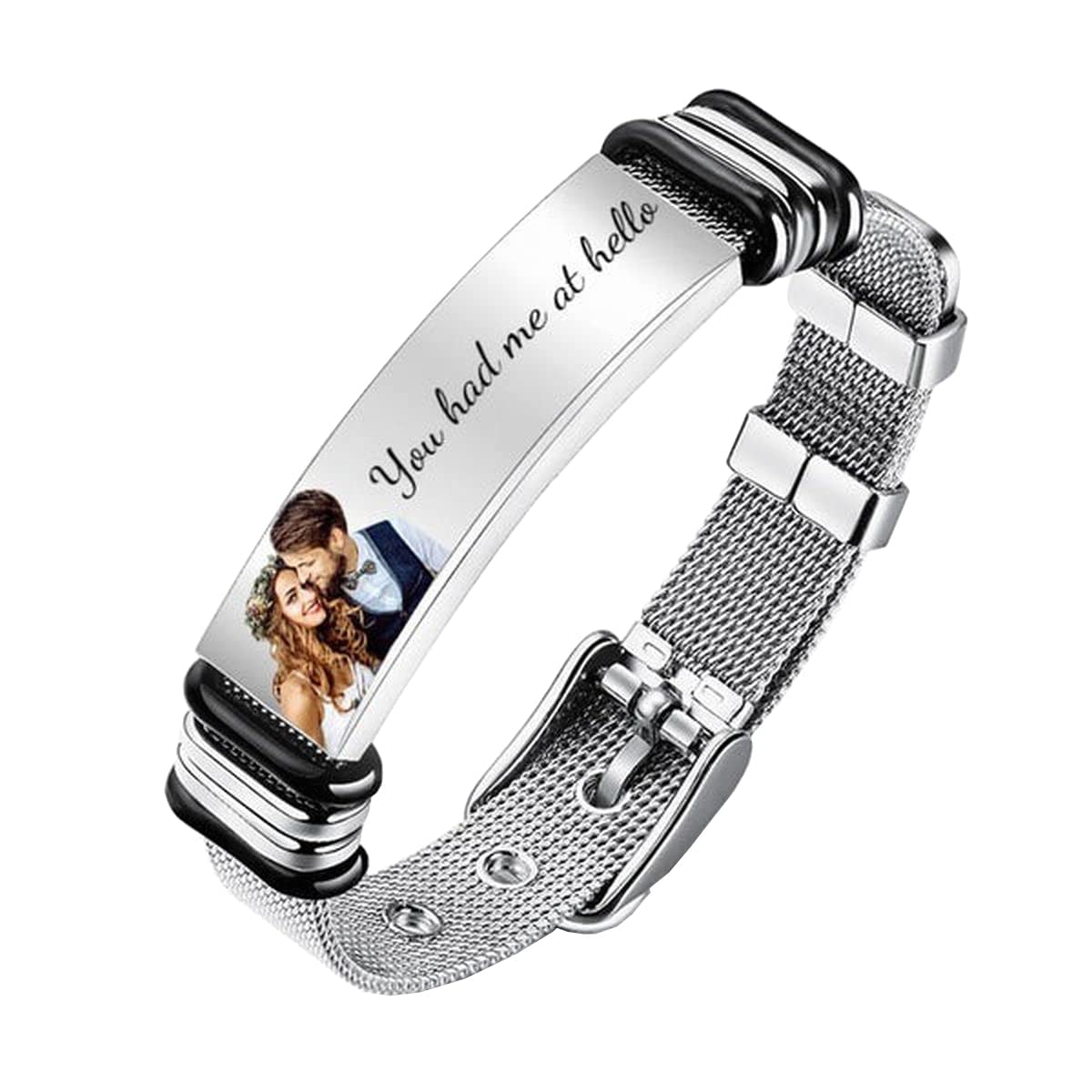 Mesh Stainless Steel Gold Silver Customized Personalised Laser Engraved Watch Stripe Wrist Band Id Bracelet For Men-image-7