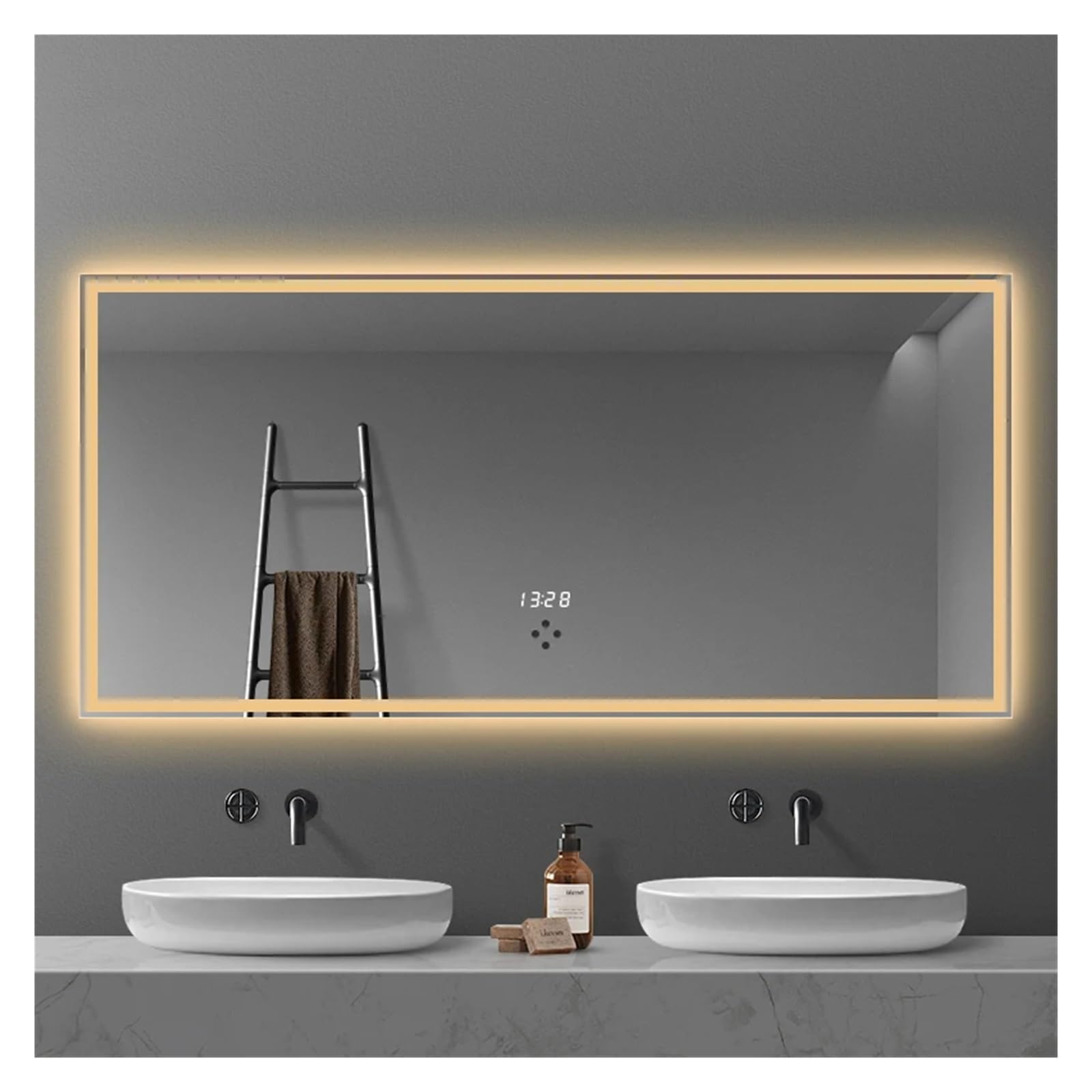 FRALHQFL Espejo de baño, Espejo de Ducha montado en la Pared de baño de 30 x 48 Pulgadas con luz LED, Espejo Inteligente Rectangular antivaho