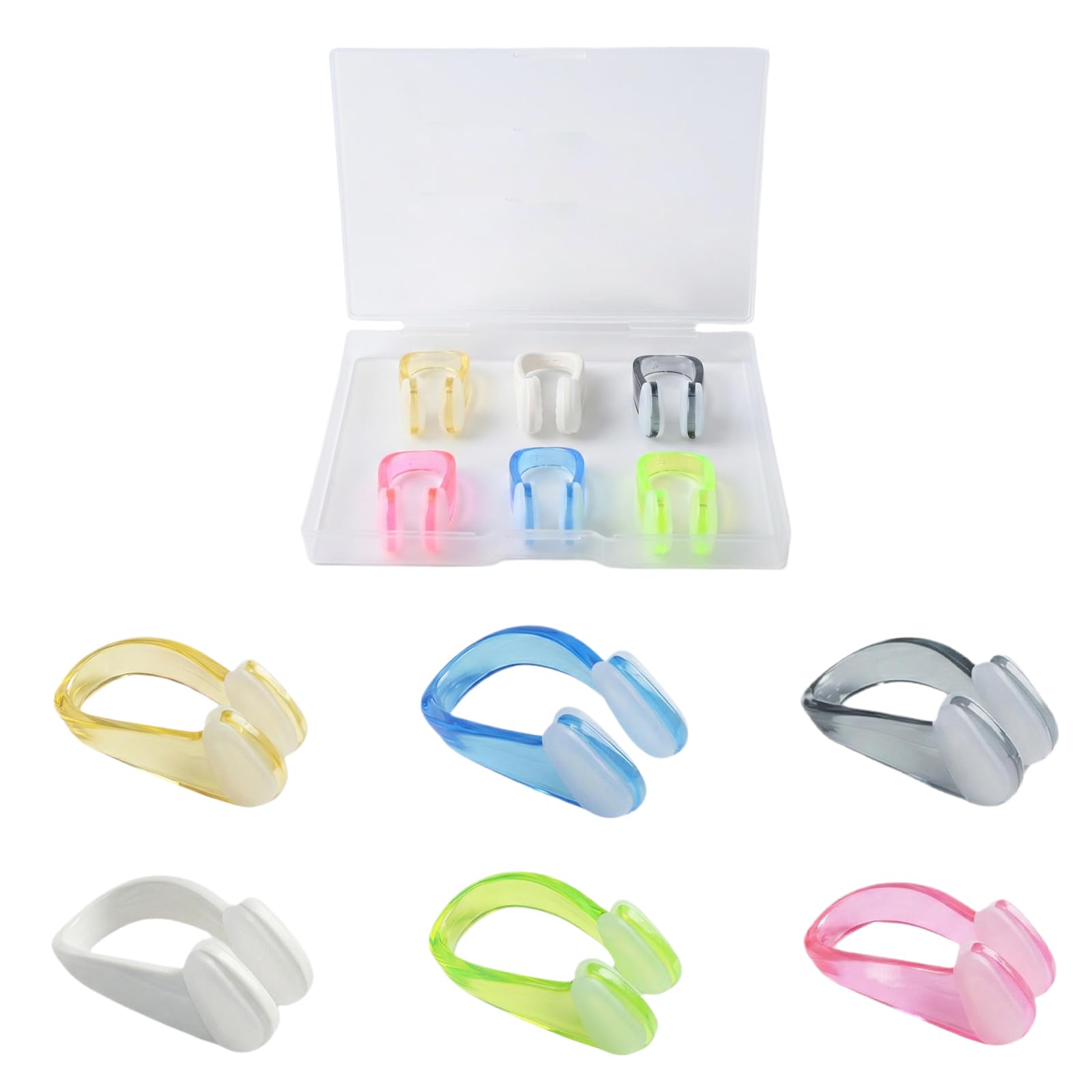 Zirax 6 Pack Swimming Nose Clips with Storage Box, Waterproof Silicone Swim Nose Plugs for Adults & Kids, Multi-Color PC Nose Clip Set for Swimming, Surfing, Diving & Water Sports (6 Colors)