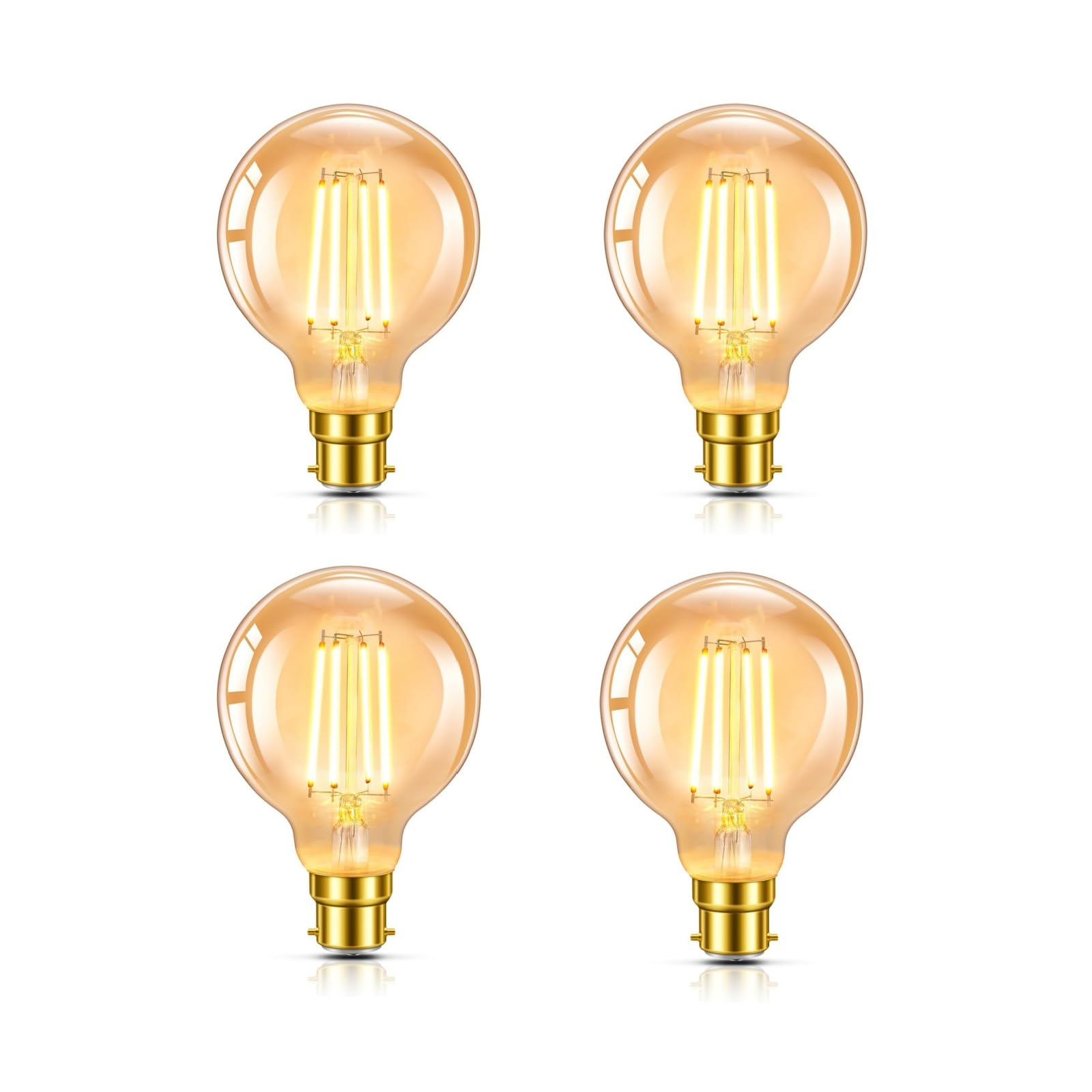 Caldarax 4 Pack B22 LED 4W Bayonet Vintage Edison Light Bulbs Dimmable, Amber Glass Warm White 2700K, 400 Lumen, G80 Globe Vintage Bulb, Filament Bulbs, Retro Decorative for Ceiling, Chandelier