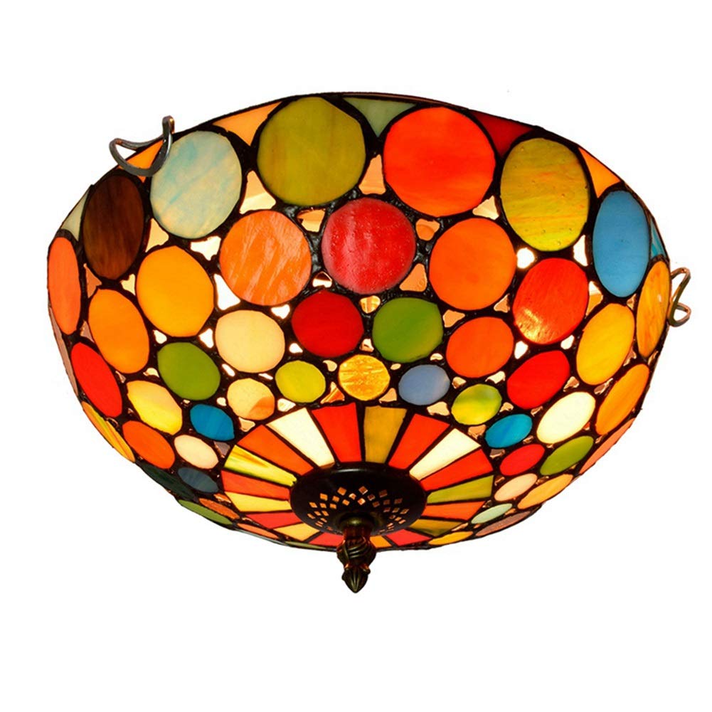 HPTHLY Stained Glass Ceiling Lighting 12" Tiffany Stained Galss Ceiling Lamp Colorful Dots Glass Light Fitting For Bed Restaurant