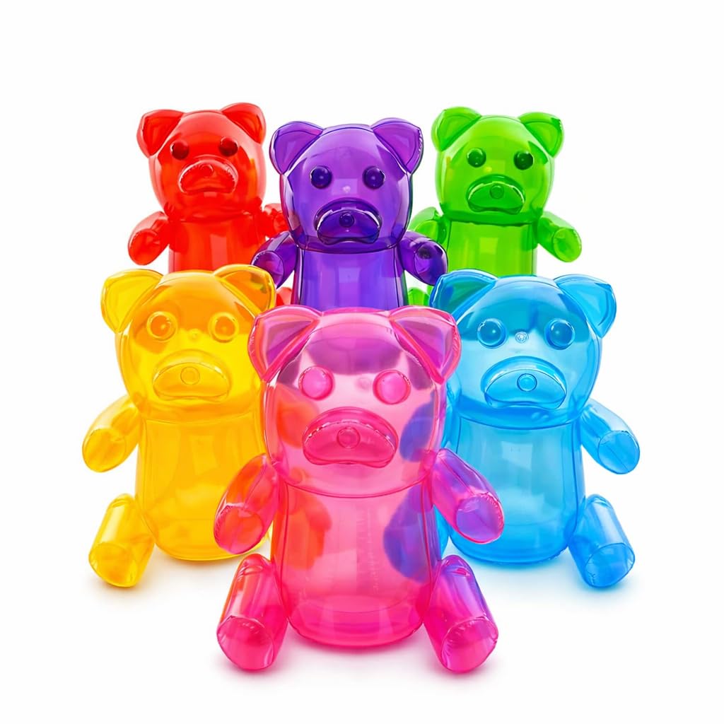 4E's Novelty Inflatable Gummy Bears Huge 24" - Pack of 6 Unique Blow Up Pool Toys for Kids, Candyland Themed Birthday Party Decorations Supplies