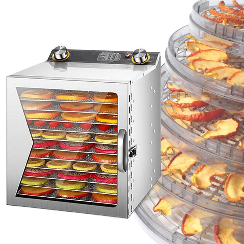 WEIMILOR Deshidratador de Alimentos con bandejas de Acero Inoxidable 12/18, Secado eficiente de 360° con Ventiladores Dobles, Temporizador de 24 Horas y Control de Temperatura de 20 a 90 ℃.,12Layers