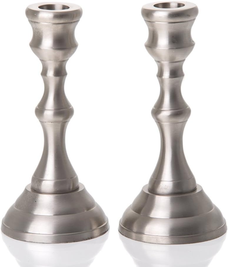 Jewish Shabbat, Sabbat Candlesticks, 2 (Two) Pewter Candle