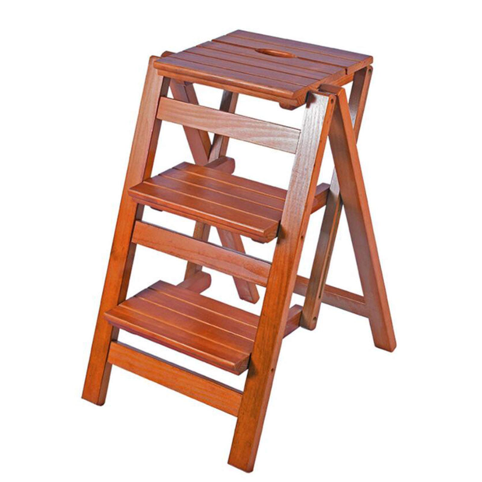 LWZ-Stools 3 Step Stool Library Ladder Chair Folding Stepladder Portable Shoe Bench/Flower Rack, Wooden Easy Storage Wide Pedal, White, Black, Walnut, Nature