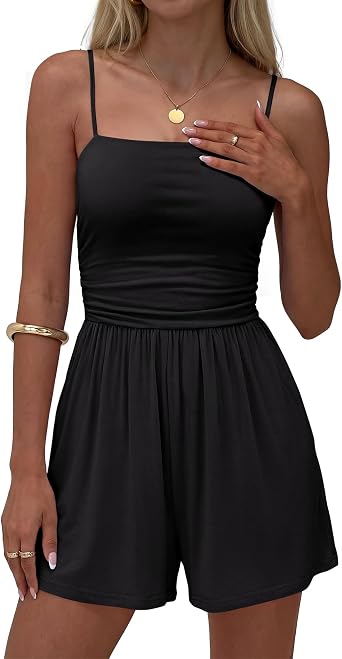 BTFBM Summer Rompers For Women 2026 Casual One Piece Spaghetti Strap Sleeveless Shorts Jumpsuit Beach Vacation Outfits