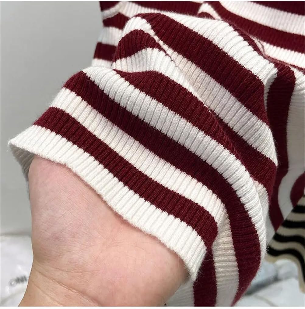 Women's Stand-Up Collar Sleeveless Striped Knitted Vest Top Slim Solid Sweater Vests