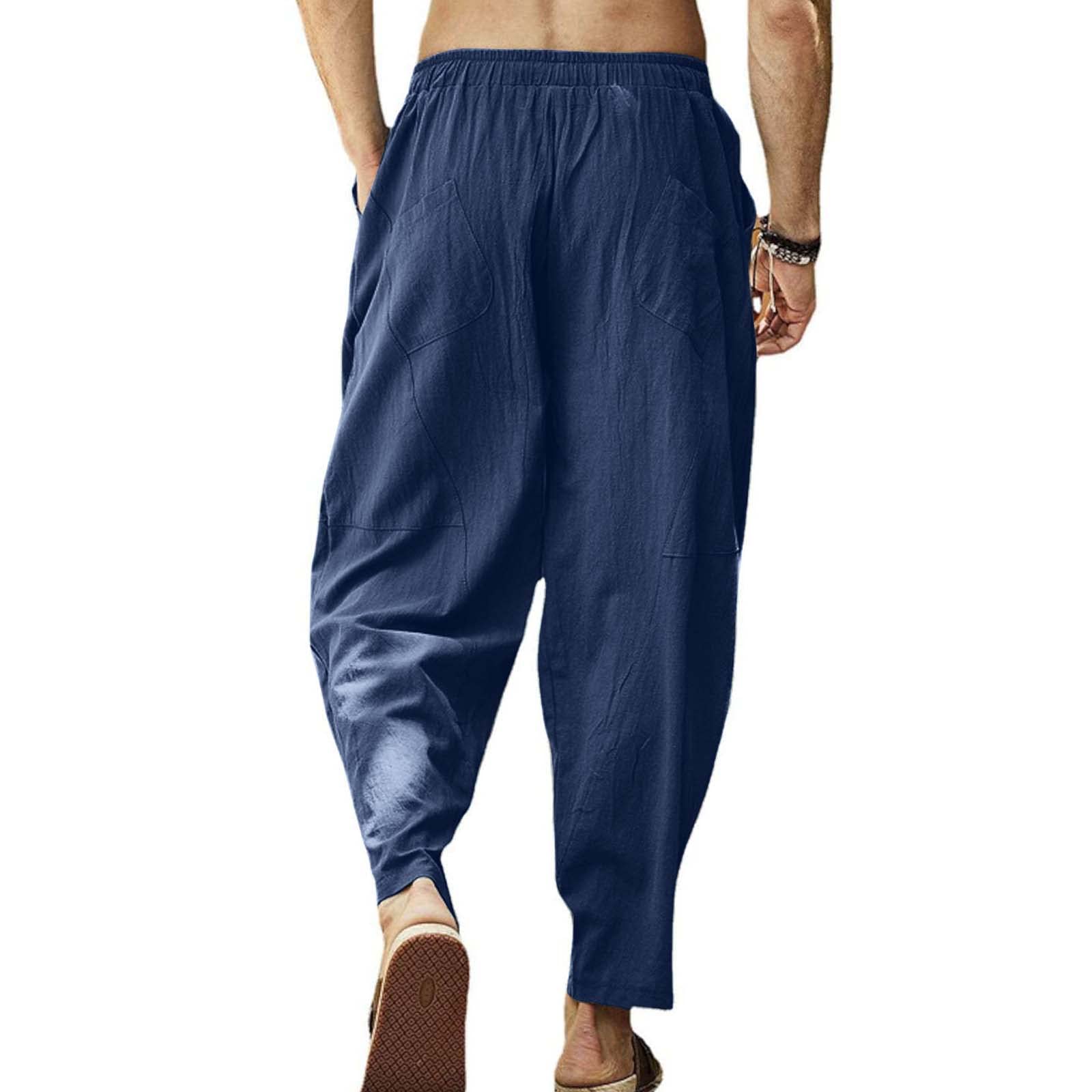 Cooleep Pantaloni Lino Uomo Estivi Casual Pantaloni Elasticizzati Leggeri da Yoga Spiaggia
