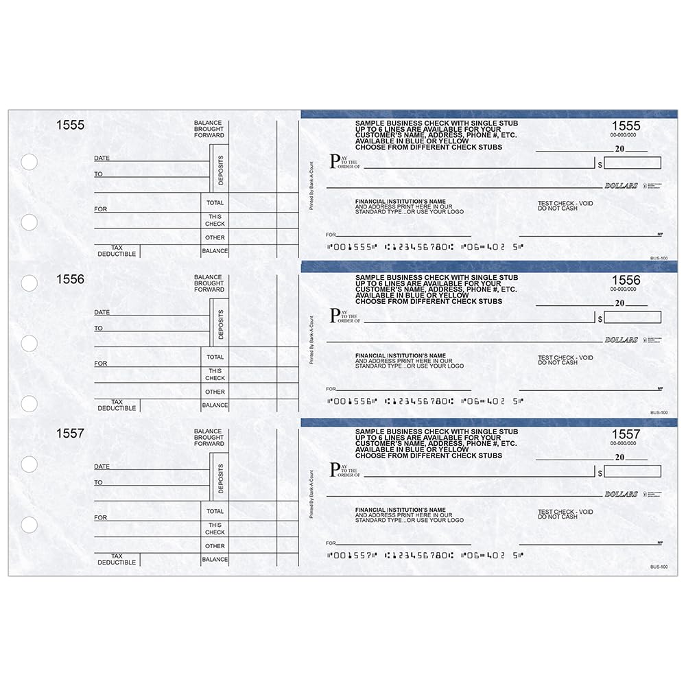 Manual Checks for Business with Stub, 3 to a Page - Blue Marble (500)