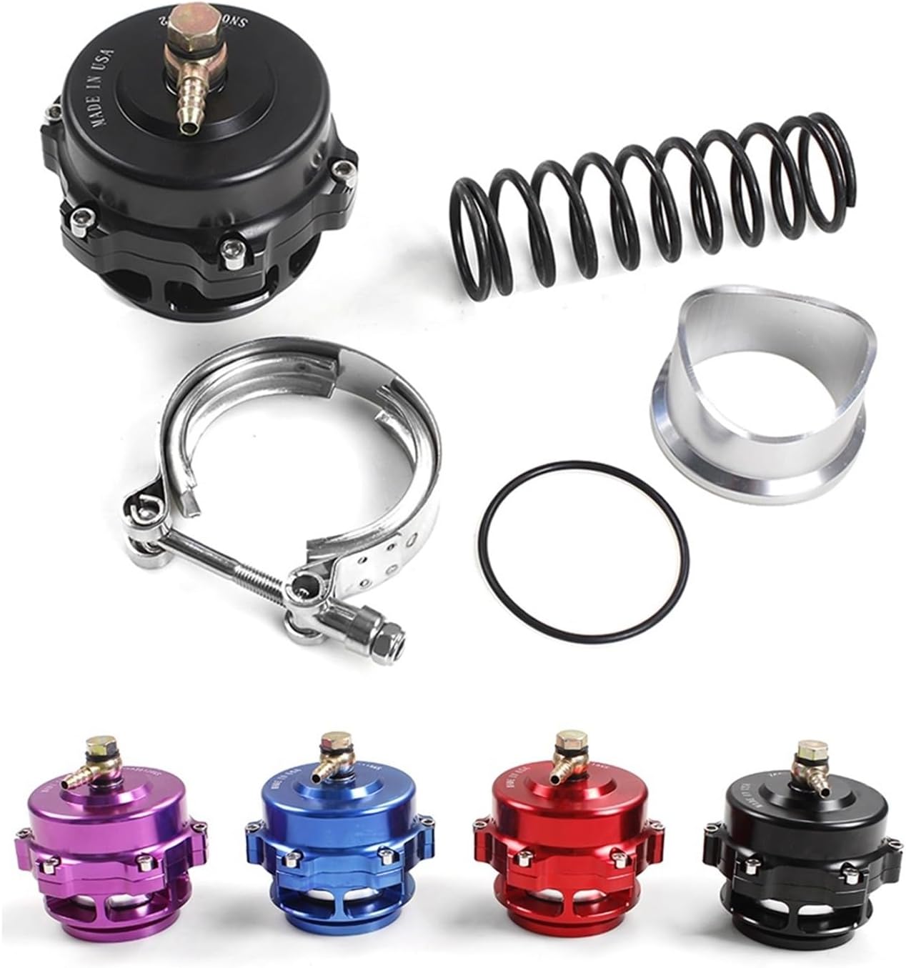 RS-BOV027/RS-BOV027 50mm Blow Off Valve Assembly CNC Billet Aluminum Construction V-Band Flange System Dual Spring Configuration 35PSI Pressure Range Universal Turbocharged Application(Black)