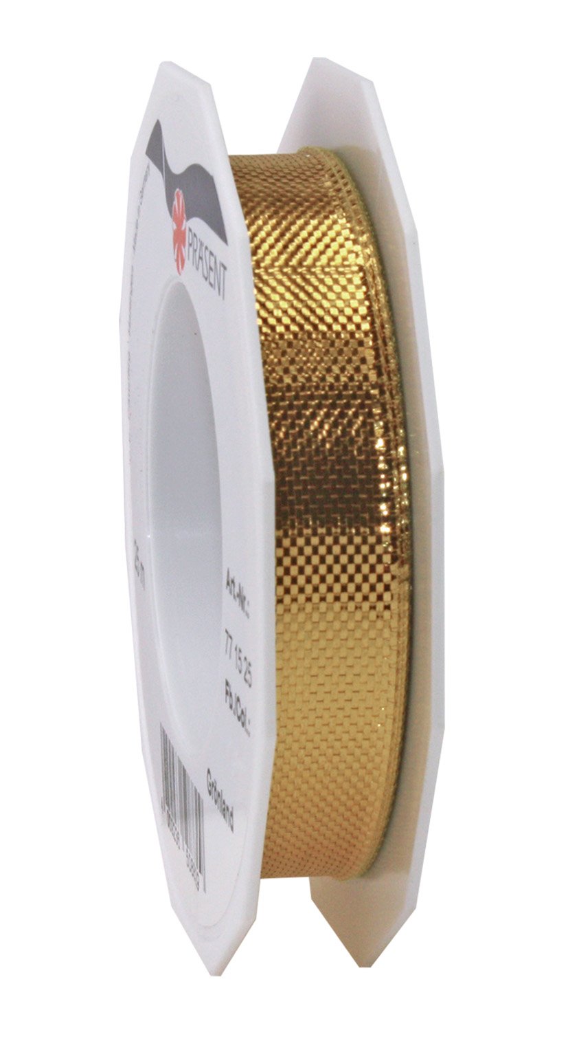 Präsent - Grönland Metallic look Ribbon Light Gold 25-m-Roll 15 mm width, Silver, 15mm - 25m