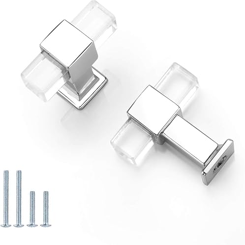 Paquete de 25 pomos cuadrados de acrílico transparente para armario de cocina, cromo pulido, manija de gabinete Lucite moderna, estilo cristal