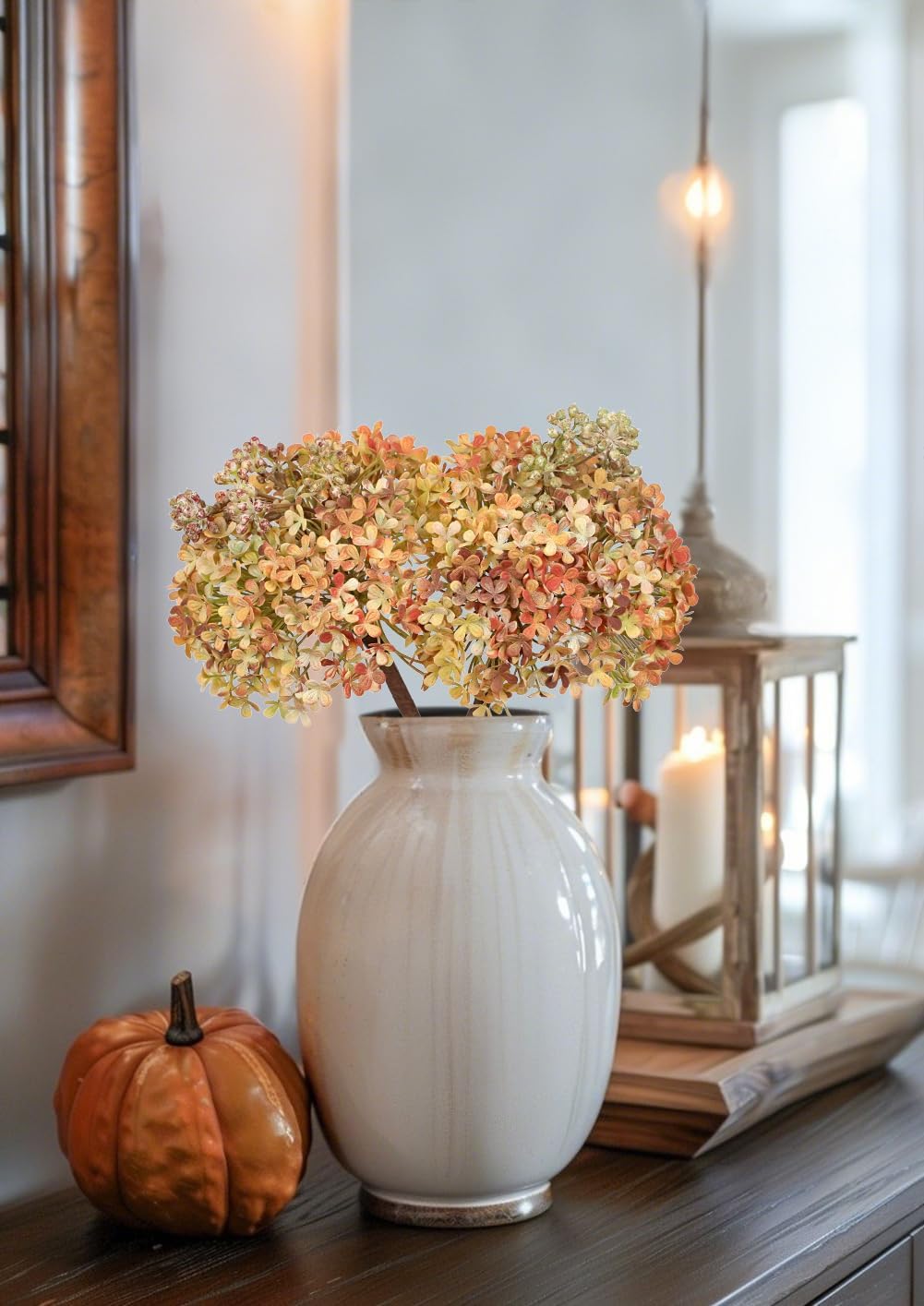 2 Pcs Hydrangea Artificial Flowers Bouquets for Fall Tabletop Decor, 11" Silk Fake Blooms Stems with Flower Seeds for Autumn Floral Arrangements Centerpiece, Faux Flowers for Vase & Shelf, Light Red - Image 4